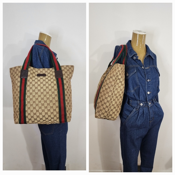 GUCCI GG Canvas Web Tote Bag - Picture 1 of 16